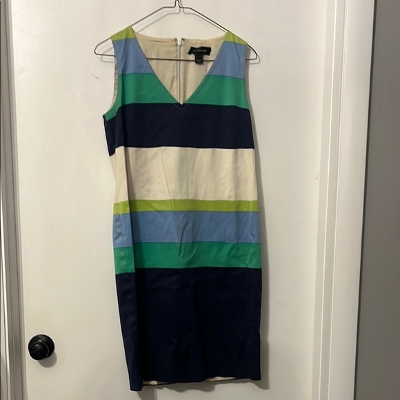 St. John Teal Navy Beige Color Block Knee-Length Dress - Picture 7 of 7